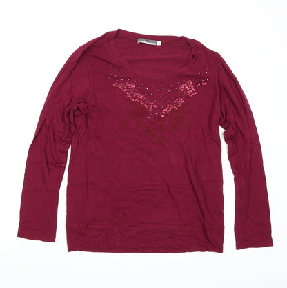 Additional front view of Cachemira women’s purple basic t-shirt, size L
