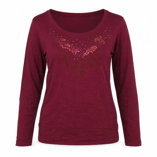 Front view of Cachemira women’s purple basic t-shirt, size L