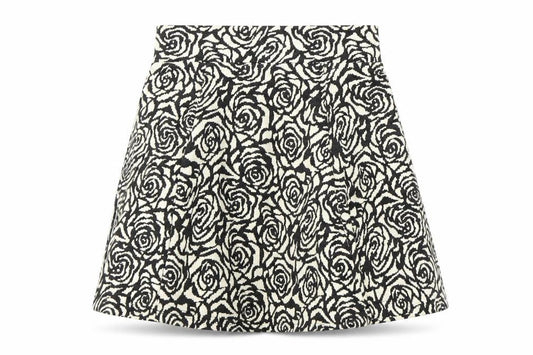 Front view of H&M women’s white floral a-line skirt, size UK 8