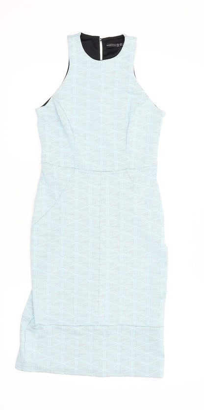 Front view of Atmosphere women’s blue argyle/diamond bodycon, size UK 6