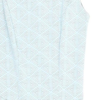 Close-up detail of Atmosphere women’s blue argyle/diamond bodycon, size UK 6