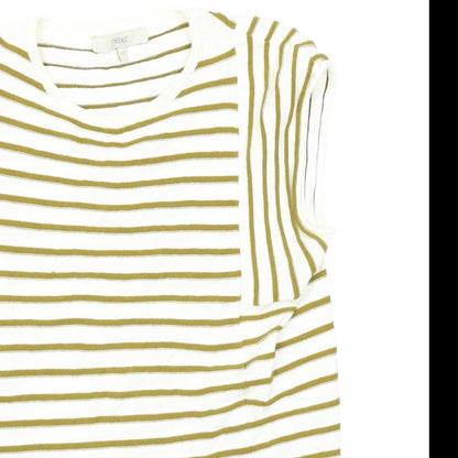 Close-up detail of Next women’s multicoloured striped basic t-shirt, size UK 10