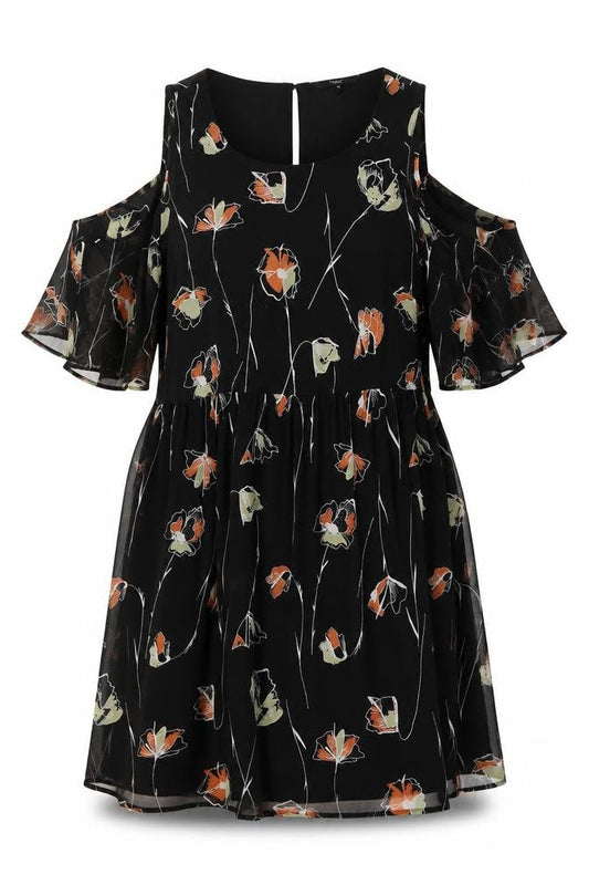 Next Womens Black Floral  Fit & Flare  Size 12  - internal slip