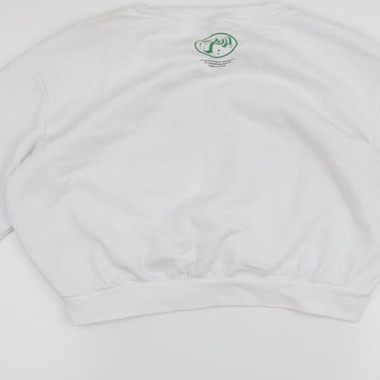 Brand and care label for H&M women’s white jumper, size S
