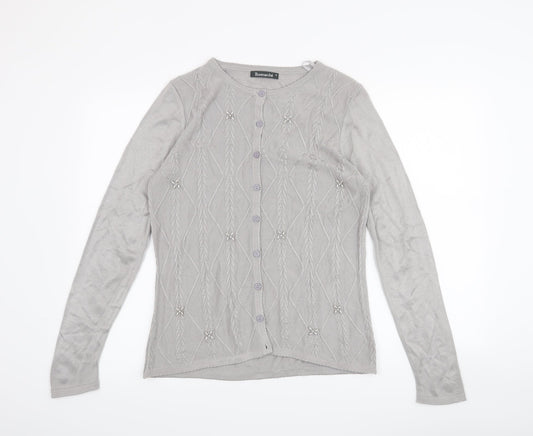 Bon Marché Womens Grey Houndstooth  Cardigan Jumper Size S