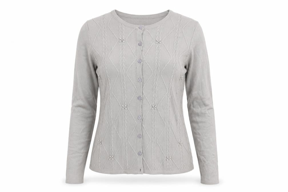 Bonmarché Womens Grey Houndstooth Cardigan Jumper Size S
