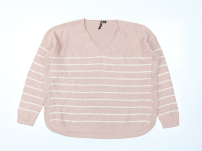 Additional front view of Capsual women’s pink striped jumper, size UK 12