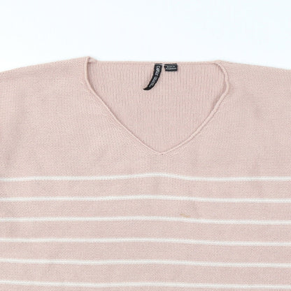 Close-up detail of Capsual women’s pink striped jumper, size UK 12