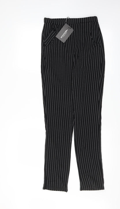 Additional front view of PRETTYLITTLETHING women’s black trousers, size UK 10, 28-inch leg