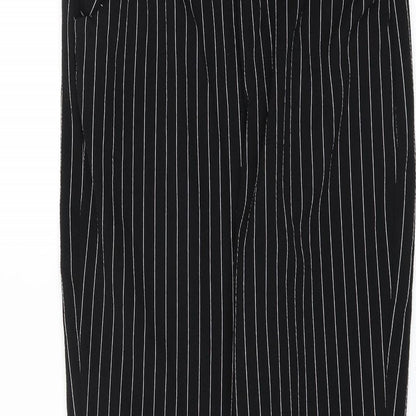Close-up detail of PRETTYLITTLETHING women’s black trousers, size UK 10, 28-inch leg