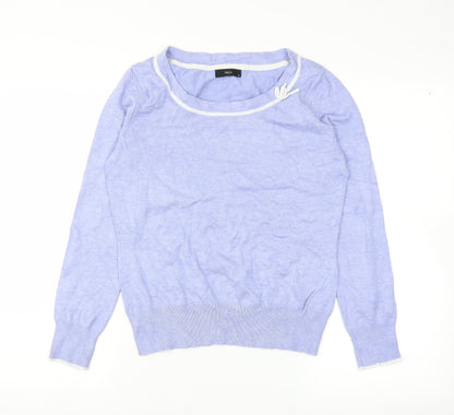 Front view of M&Co women’s blue jumper, size UK 12