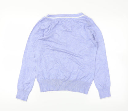 Back view of M&Co women’s blue jumper, size UK 12