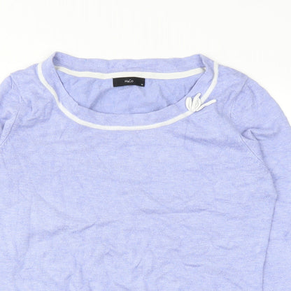 Close-up detail of M&Co women’s blue jumper, size UK 12