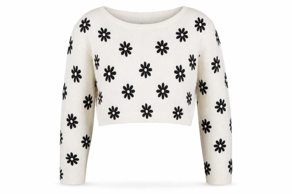 H&M Womens Beige Floral Knit Pullover Jumper Size M