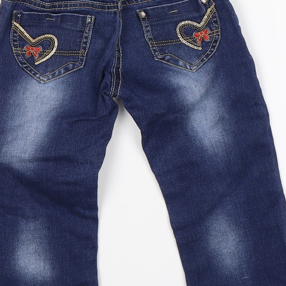kidtizen Girls Blue  Denim Straight Jeans Size 4 Years - heart pockets