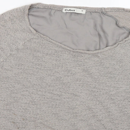 Close-up detail of Cubus women’s grey knit jumper, size M, - satin back
