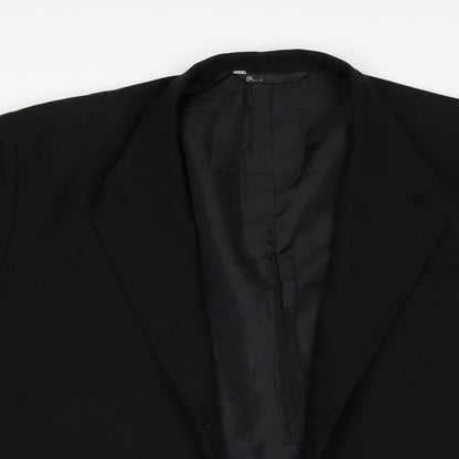 Close-up detail of BHS men’s black jacket suit jacket, size 42