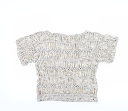 Additional front view of Miss Selfridge women’s beige basic t-shirt, size UK 6