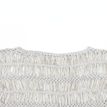 Close-up detail of Miss Selfridge women’s beige basic t-shirt, size UK 6