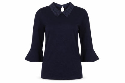 Front view of Warehouse women’s blue basic t-shirt, size UK 6