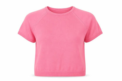 Front view of brettles women’s pink basic t-shirt, size UK 14