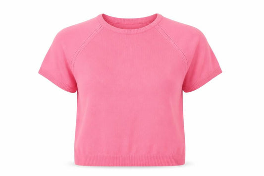 Front view of brettles women’s pink basic t-shirt, size UK 14