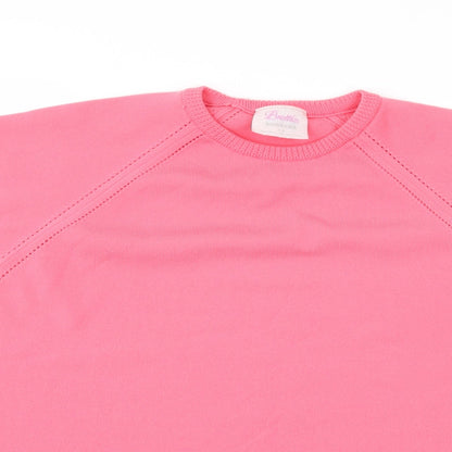 Close-up detail of brettles women’s pink basic t-shirt, size UK 14