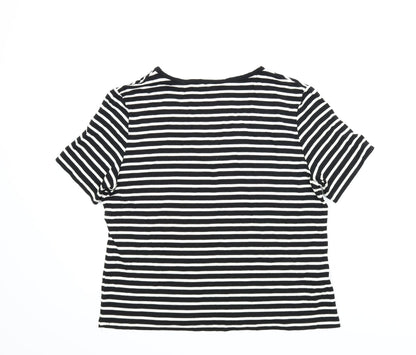 Back view of Country Casuals women’s black striped basic t-shirt, size L