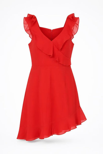 Front view of Misguided women’s red fit & flare, size UK 8