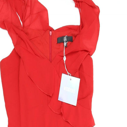Close-up detail of Misguided women’s red fit & flare, size UK 8