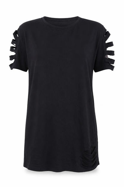 Front view of I SAW IT FIRST women’s black tunic t-shirt, size UK 8