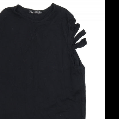Close-up detail of I SAW IT FIRST women’s black tunic t-shirt, size UK 8