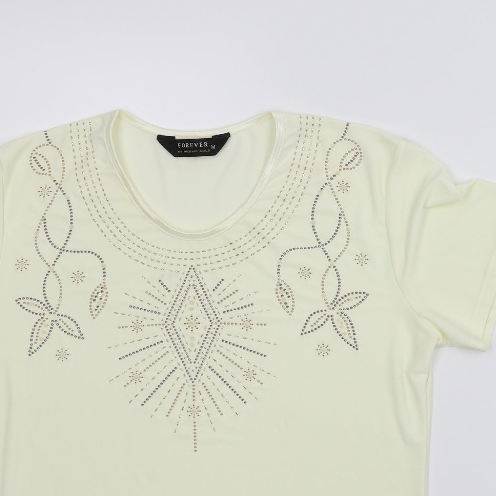 Forever Womens Beige Floral  Basic Blouse Size M