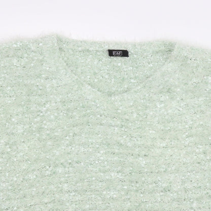 Close-up detail of F&F women’s green jumper, size UK 16