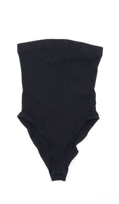 Front view of Topshop women’s black cut-off shorts, size UK 10