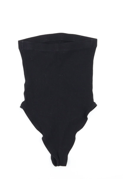 Back view of Topshop women’s black cut-off shorts, size UK 10