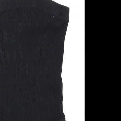 Close-up detail of Topshop women’s black cut-off shorts, size UK 10
