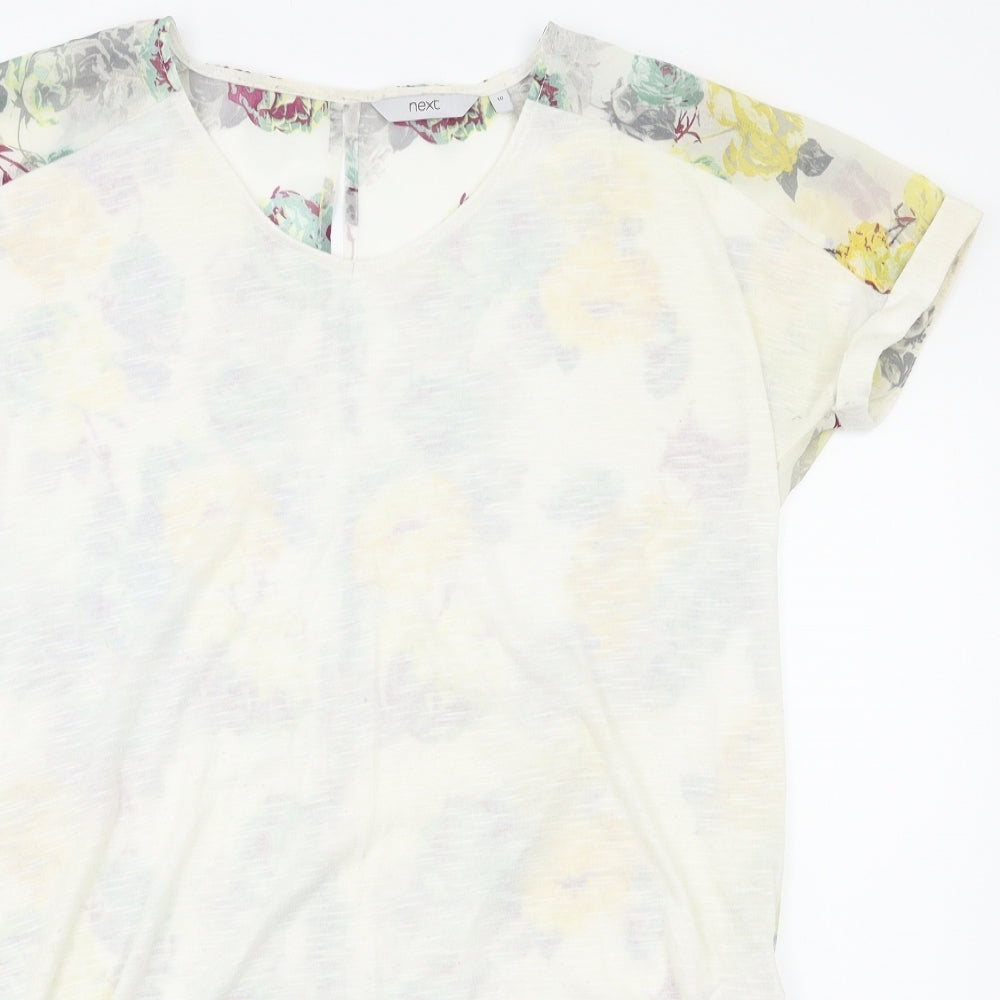 Next  Womens White Floral  Basic T-Shirt Size 10