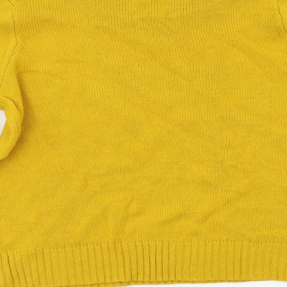 Brand and care label for H&M women’s yellow jumper, size S