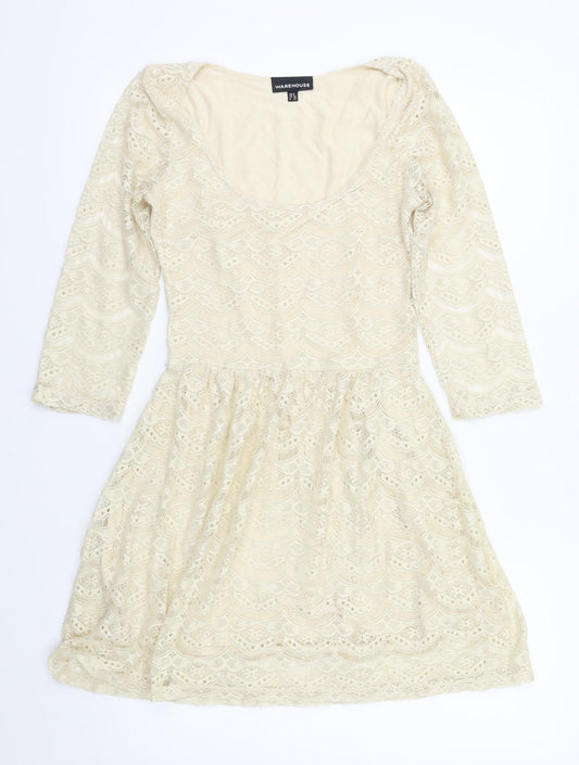 Warehouse Womens Ivory Floral  Fit & Flare  Size 6