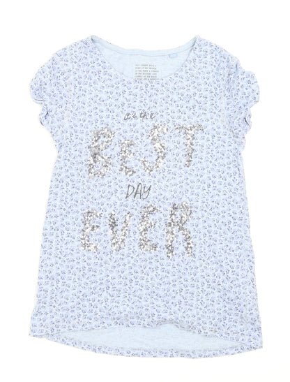 Additional front view of Next girls’ blue floral basic t-shirt, size 9, years