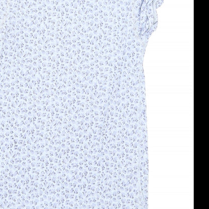 Brand and care label for Next girls’ blue floral basic t-shirt, size 9, years