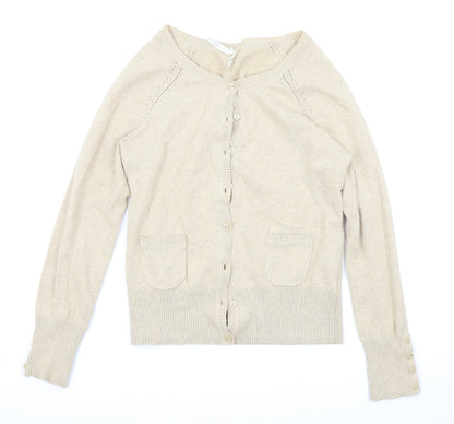 Front view of Red Herring women’s beige cardigan jumper, size UK 12