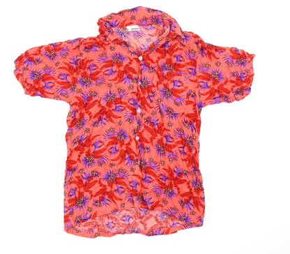 Additional front view of assign women’s red floral basic button-up, size L