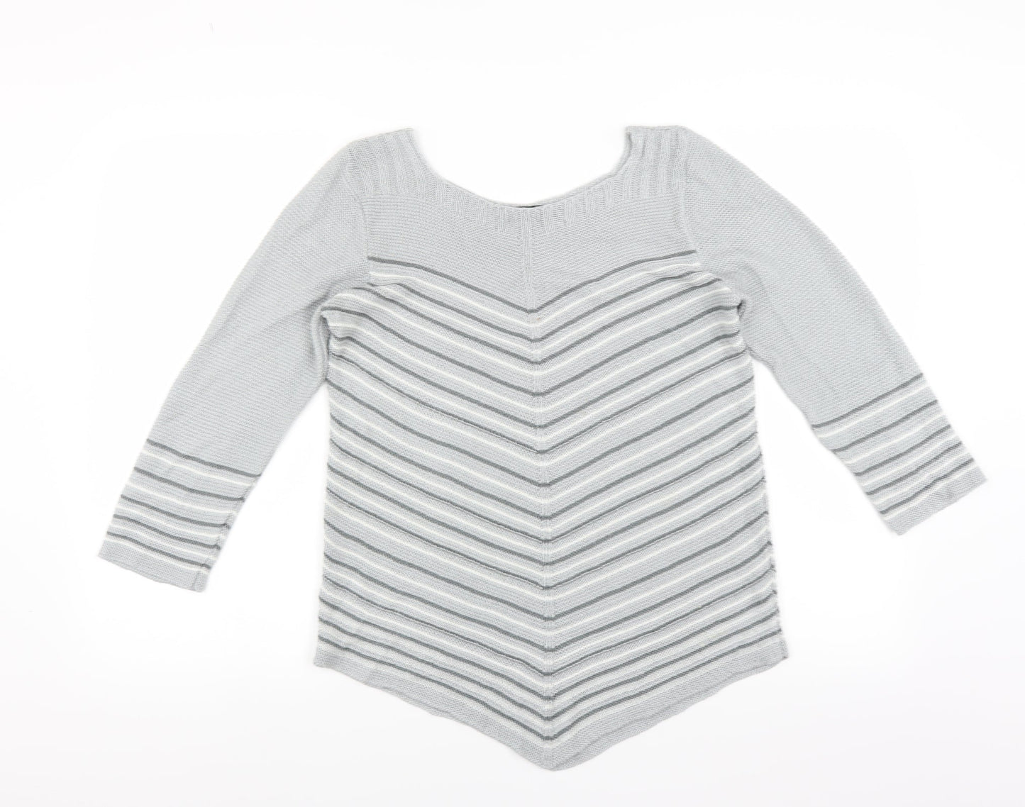 Classic Womens Grey Striped  Pullover Jumper Size M