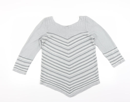 Classic Womens Grey Striped  Pullover Jumper Size M
