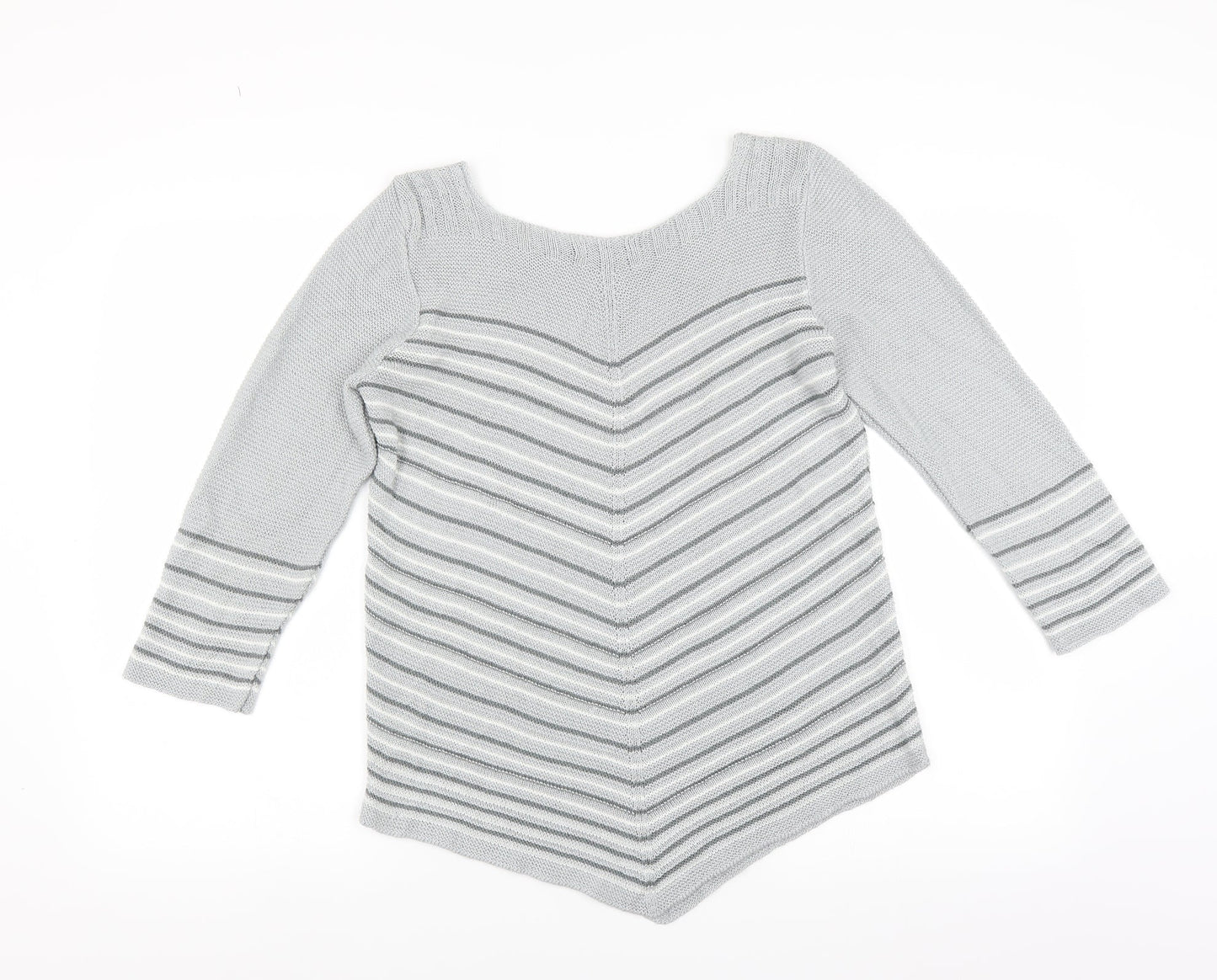 Classic Womens Grey Striped  Pullover Jumper Size M