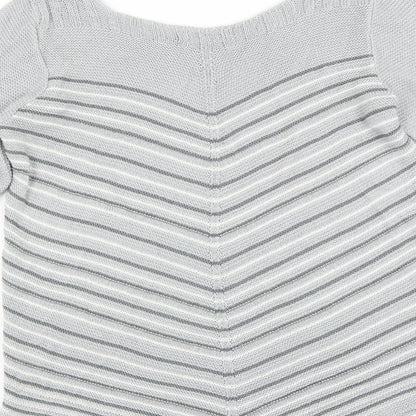 Brand and care label for Classics women’s grey striped jumper, size M