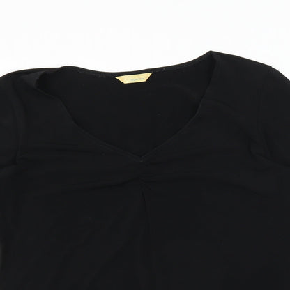 Close-up detail of Agenda women’s black basic blouse, size UK 16