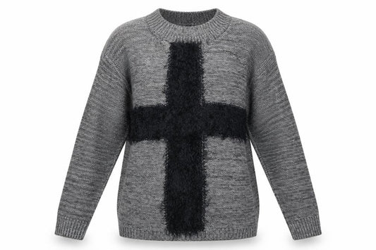 Front view of Miss Selfridge women’s grey jumper, size UK 10